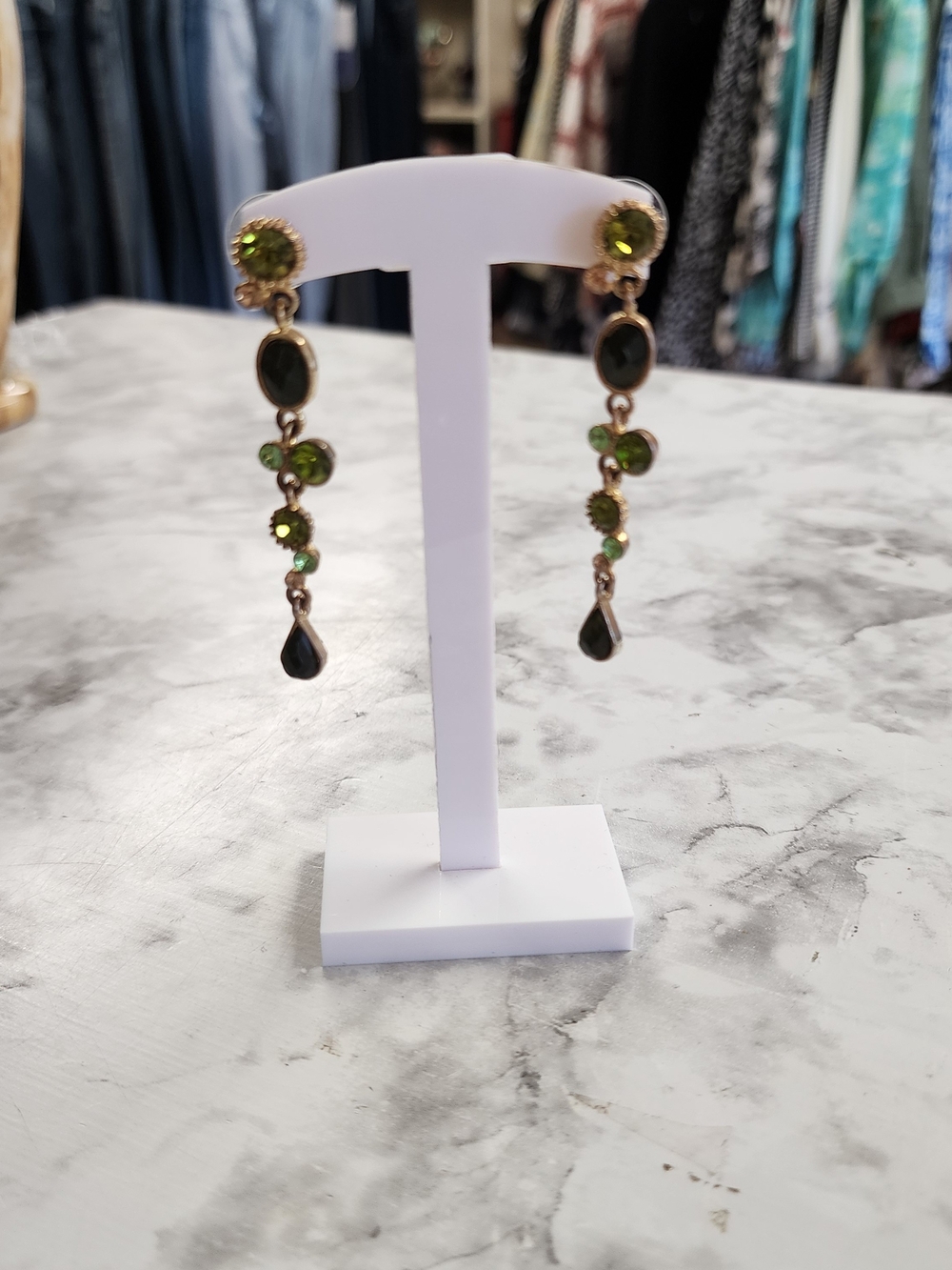 Vintage Gold-Tone Green Drop Earrings